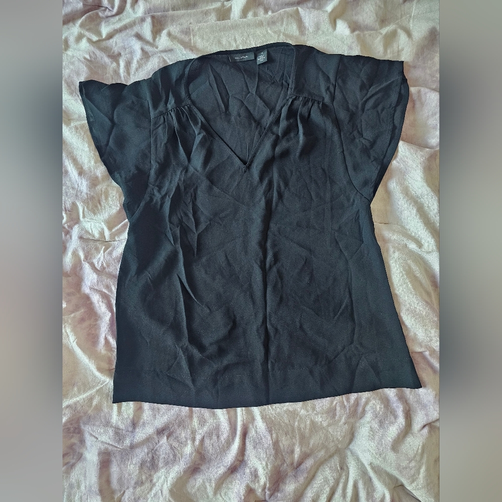 HALOGEN Black v neck blouse butterfly sleeve polyester NEW professional business